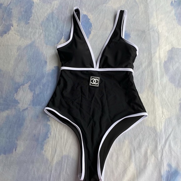 Chanel Women's One-Piece Black and White Swimsuit